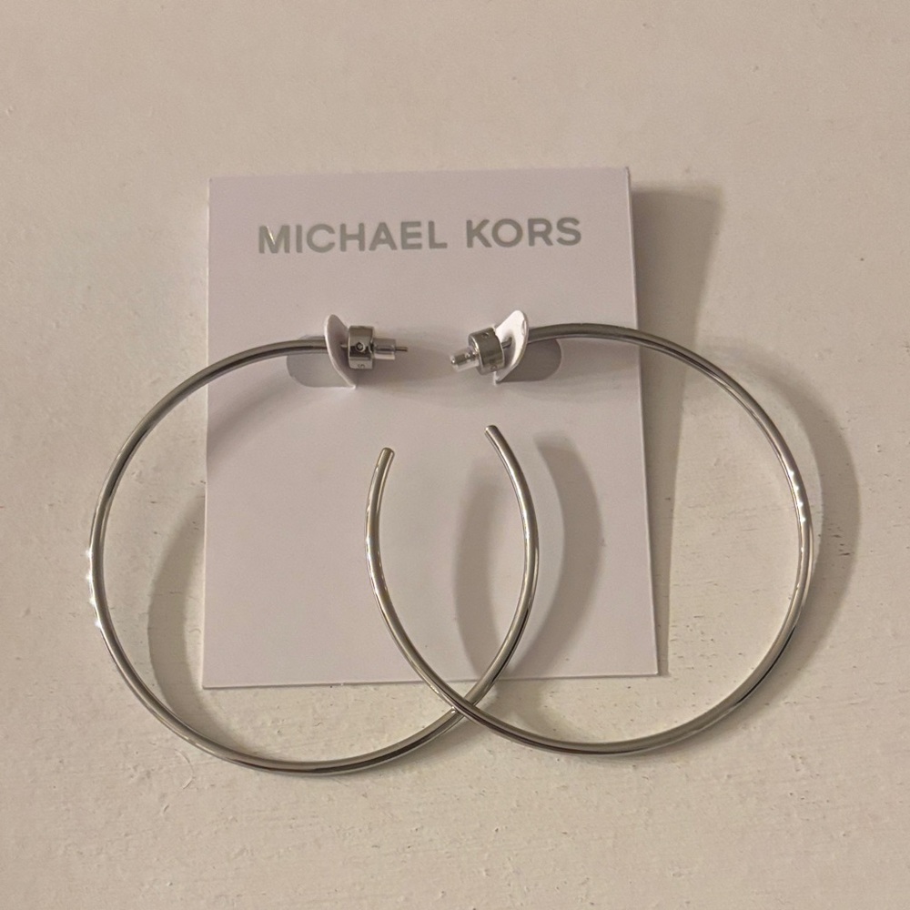 NWT Michael Kors Shiny Silver Hoop Earrings